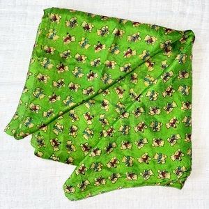 Vintage Chartreuse Teddy Bear Large Square %100 Silk Scarf from Paris